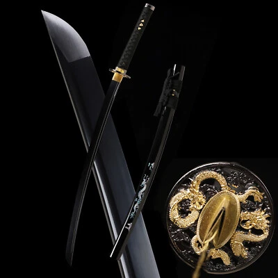 Espada samurai japonesa Katana negra de acero al carbono 1095 para práctica Full Tang Foto 1 de 4