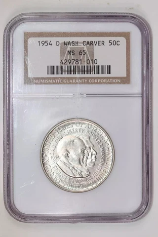 1954-D WASHINGTON CARVER SILVER COMMEMORATIVE HALF DOLLAR NGC MS65 Cover