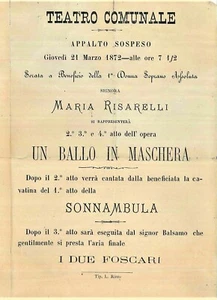 ANTICA LETTERA-LOCANDINA TEATRO COMUNALE DI CATANIA 1872 . SOPRANO M. RISARELLI - Foto 1 di 3
