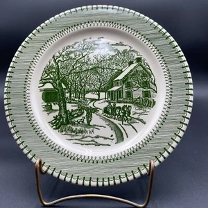 Set of 2 Edwin Knowles COUNTRY LIFE Currier & Ives Print GREEN Dinner Plate - Picture 1 of 4