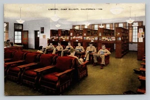 Postcard Camp Elliott Library Interior View Soldiers Reading People California - Picture 1 of 2