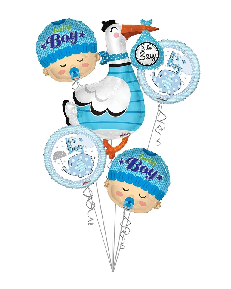 Ramo de globos con cabeza de cigüeña, elefante y bebé It's a Boy (5 globos Foto 1 de 4