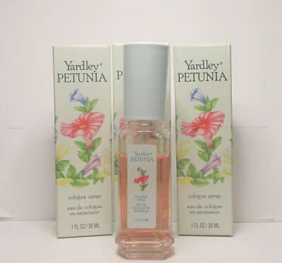 YARDLEY PETUNIA COLOGNE SPRAY EAU DE COLOGNE 1 OZ BOXED (LOT OF 3) LOW FILL — 第 1/2 张图片