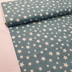 Blue Polycotton Fabric White Stars Print Poly Cotton Sewing Craft Quilt 86" Wide - Picture 1 of 3