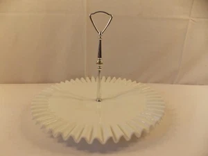 Fenton "Hobnail" White Milk Glass Serving Tray Crimped with Handle Vintage 13” - Picture 1 of 5