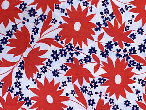 VTG 1930s Novelty Red Flower Print Cotton Fabric 35" x 74" for Quilting Crafts