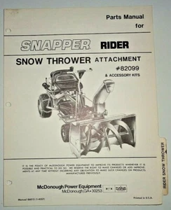 Snapper 82099 Snow Thrower for Riders Parts Catalog Manual book 11/81 Original! - Picture 1 of 3