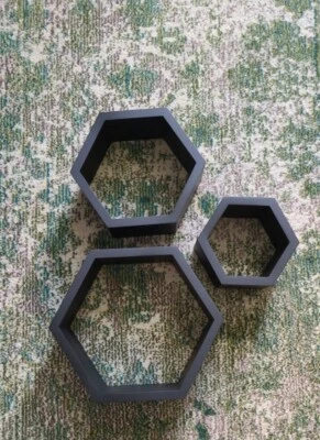 Black Floating Shelves Hexagon Home Wall Decor Honeycomb Minimalist Modern New - Image 1 of 3