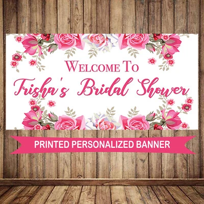 Rose Garland Bridal Shower Personalized Banner, Rose Theme Bridal Shower Decor - Image 1 of 3