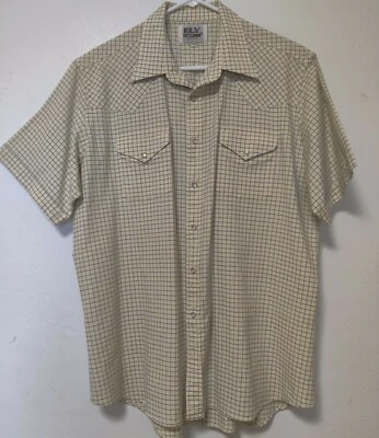 De colección Ely Cattleman Para Hombre Western Pearl Manga Corta Amarillo Cuadros 17 1/2 Foto 1 de 4