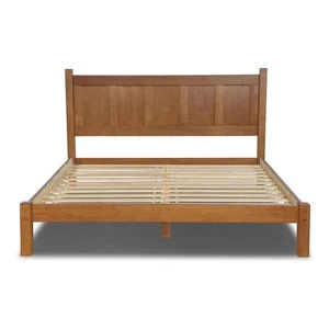 Modern Farmhouse Platform Bed Frame King Size Headboard Solid Wood Walnut Brown - Picture 1 of 3