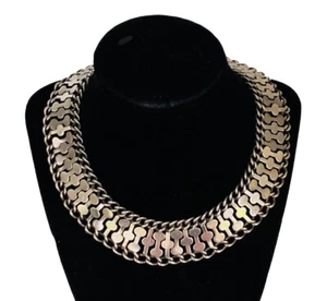 VINTAGE PLATERIA FARFAN CHUNKY MEXICO STERLING SILVER CHOKER WIDE LINK NECKLACE - Picture 1 of 18