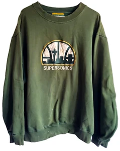 SEATTLE SUPERSONICS Original Logo 1990s  Fleece Pullover Mens XL Green - Picture 1 of 12