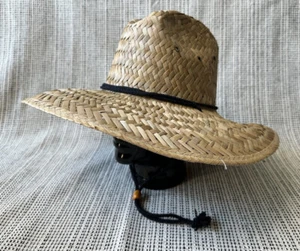 NWOT Ole America Wide-brim Straw Sun Hat With Drawstring Chin Tie One Size - Picture 1 of 14