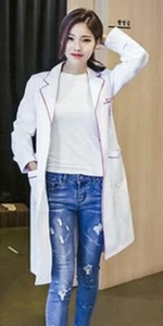 Women Nurse Dress Female Doctor Dress Beautician Lab Long Coat Work Clothes - Picture 1 of 18