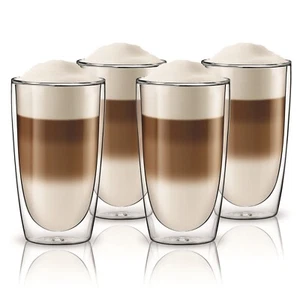 4x Aqualogis Double Walled Insulated Thermal Coffee Glass Mug Tea Latte 350ml - Picture 1 of 6