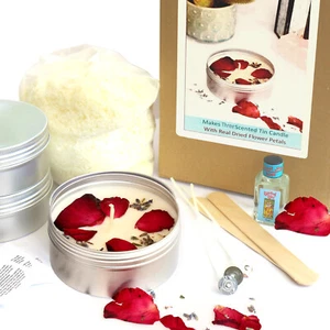 3 x SCENTED TIN CANDLE MAKING KIT with Dried Petals Flowers Eco Soy Wax KVH - Picture 1 of 2
