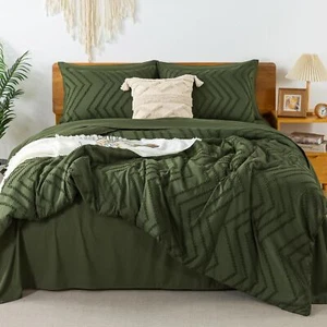 Comforters Queen Size Set with Sheets Dark Olive Green - 7 Pieces Bed in a Ba... - Picture 1 of 7
