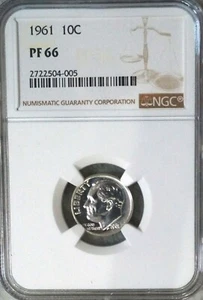 1961 US ROOSEVELT 10C 90% SILVER NGC GRADED PF-66  - Picture 1 of 4