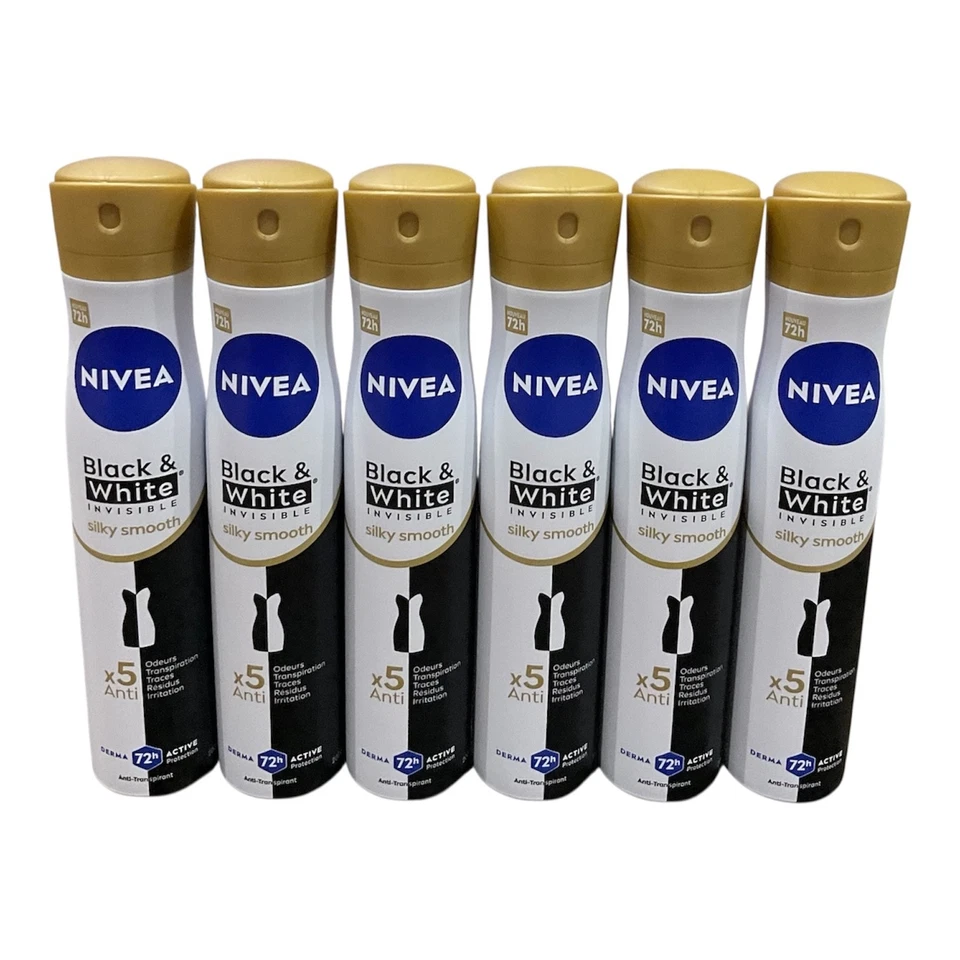 Nivea Spray Black & White Invisible SILKY SMOOTH 48h Protection 200 Ml Each 6 B