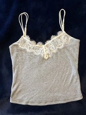 Abercrombie Soft Sleep Tank Cami, Soft Gray W/ Satin Straps Lace Dainty Sexy S - Image 1 of 4