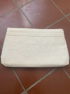 Vintage Ivory Embroided Clutch Cosmetic Evening Bag Initials “HB” - Picture 1 of 6