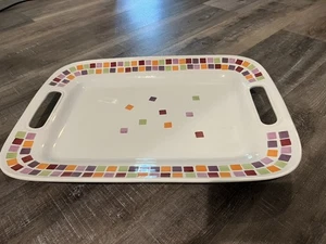 Pampered Chef Simple Additions Large Handled Serving Platter Multicolor Squares - Picture 1 of 3