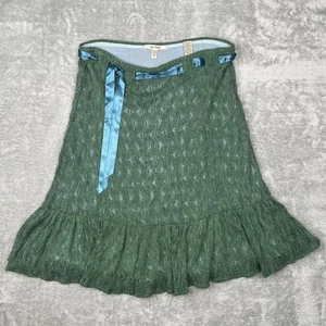 Free People Fairy Boho Lace Skirt Layered Womens Large Tie Waist Festival Green - Picture 1 of 11
