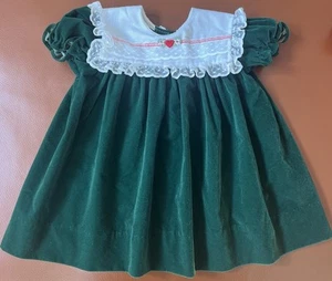 Vintage Green White Lace Red Heart ❤️ Dress Size 18 months Made In USA RN 38575 - Picture 1 of 9