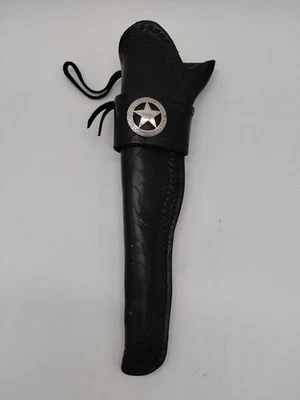 Винтажная ковбойская кожаная поясная кобура для револьвера Western 12 дюймов черная с отделкой для левой руки - Изображение 1 из 4