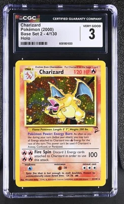 CGC 3 Charizard 2000 Base Set 2 4/130 Holo Pokemon Card - Image 1 of 2