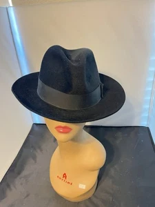 Vintage USA made STETSON Fedora hat 58/7¼ Black FUR FELTED Sovereign - Picture 1 of 4