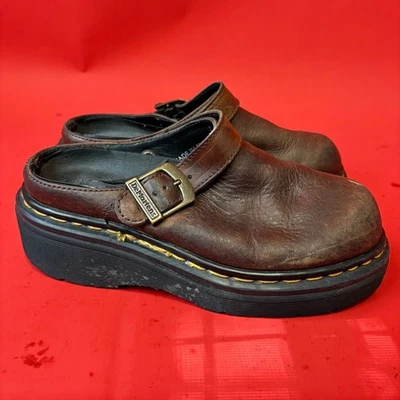 Zapatos Zueco Plataforma Cuero Marrón Dr Martens Hebilla Mules Hechos en Inglaterra Talla 4 Foto 1 de 4