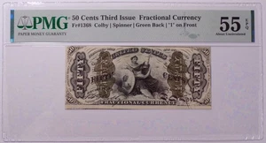 50 cents Third Issue Fractional Currency Fr 1368 PMG AU 55 EPQ - Picture 1 of 4