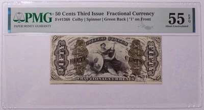 50 cents Third Issue Fractional Currency Fr 1368 PMG AU 55 EPQ - Image 1 of 4