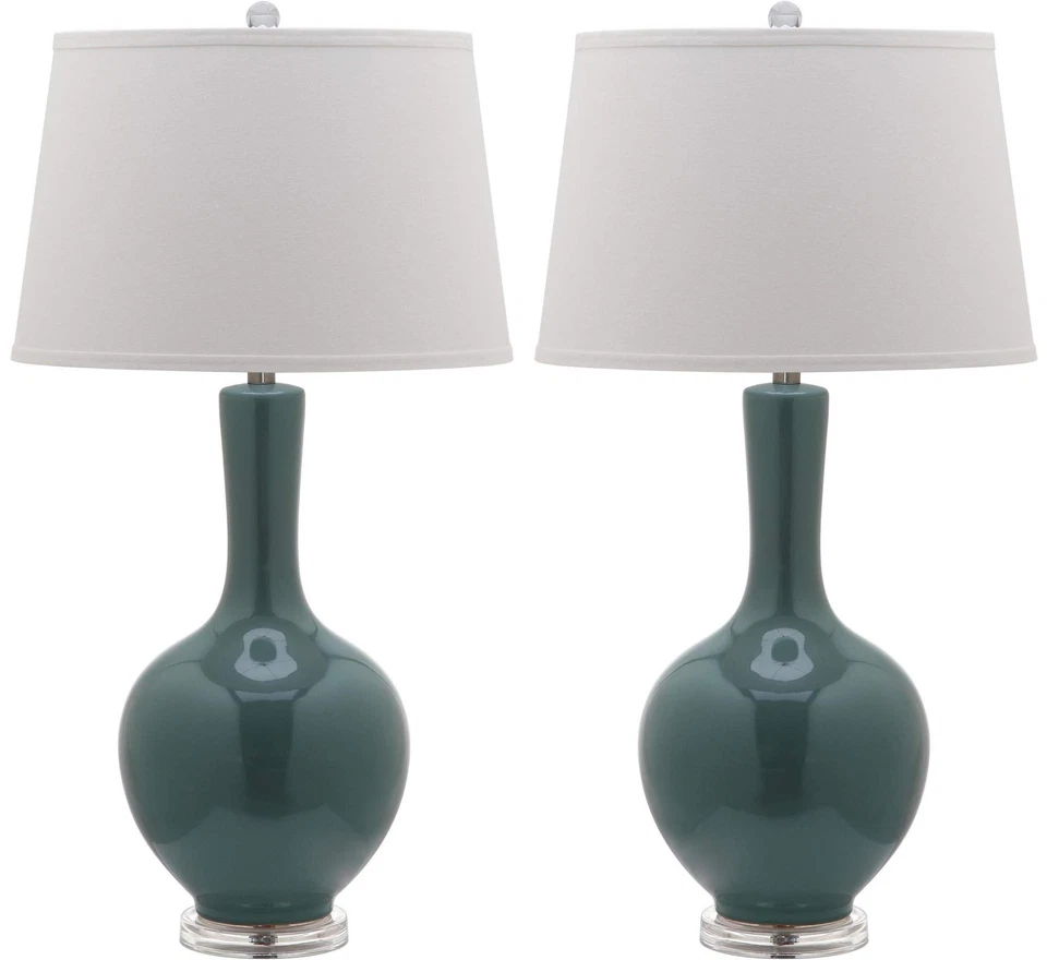 Safavieh Lighting Collection Blanche Gourd Teal 32-inch Table Lamp Set of 2