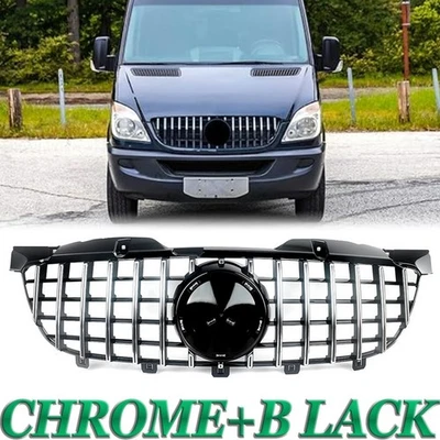 GT-R Front Bumper Grille Chrome+Black For Mercedes Benz W906 Sprinter 2009-2013 - Image 1 of 4