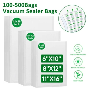 6"x10" 8"x12" 11"x16" Vacuum Sealer Bags Precut Food Saver Embossed Storage Bags - Picture 1 of 13