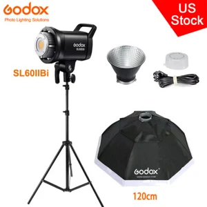 US Godox SL60IIBI Bowen Bi-color LED Video Light+120cm Octagon Softbox Stand Kit - Picture 1 of 14