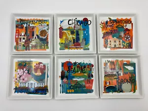 Vorspeiseteller Kiste & Fass Set 6 Road Trip Square 5,75" Chicago Seattle usw. - Bild 1 von 12