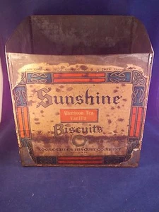 ANTIQUE SUNSHINE AFTERNOON TEA VANILLA BISCUITS TIN WITH ORIGINAL LABELS - Picture 1 of 6