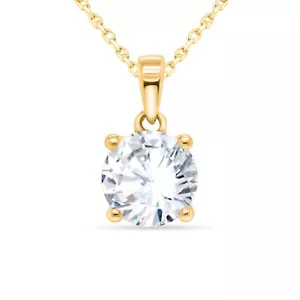 Ciondolo solitario diamante coltivato in laboratorio certificato 1 ct oro giallo 10 carati catena 18" - Foto 1 di 8