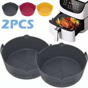 2Pcs Air Fryer Silicone Pot with Handle Reusable Air Fryer Liner Heat SR - Picture 1 of 21