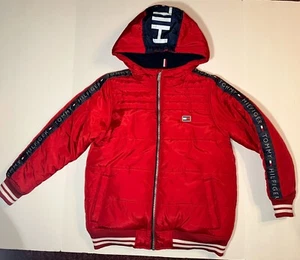 Tommy Hilfiger Boys Long Sleeve Fleece Line Winter Coat Red Navy Medium Sz 10/12 - Picture 1 of 16