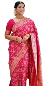 Women's Pure Kanjivaram Silk Saree Banarasi Silk Saree With Blouse Piece - Picture 1 of 5