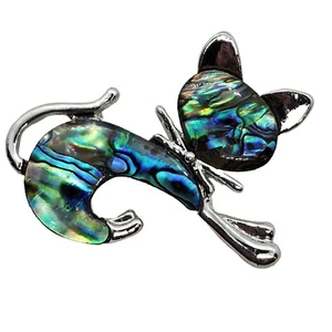 Sleek Blue Cat Brooch Pendant Modern Silver Tone Sleek 2" Elegant Chic Fashion - Picture 1 of 24