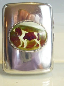 SILVER VICTORIAN HALLMARKED 1889 SILVER ENAMEL SPANIEL DOG CIGARETTE CASE - Picture 1 of 5