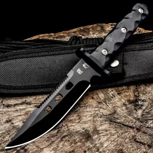 Clip Point Knife Serrated Fixed Blade Hunting Tactical Survival 5Cr15Mov Steel S - Picture 1 of 14