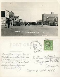 CANISTOTA S.D. MAIN STREET 1931 RPPC REAL PHOTO VINTAGE POSTCARD signs autos - Imagen 1 de 1
