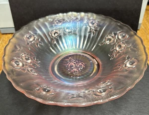 Fenton Large Velva Rose Strech Iridescent Cabbage Rose Console Bowl 9” - Picture 1 of 4
